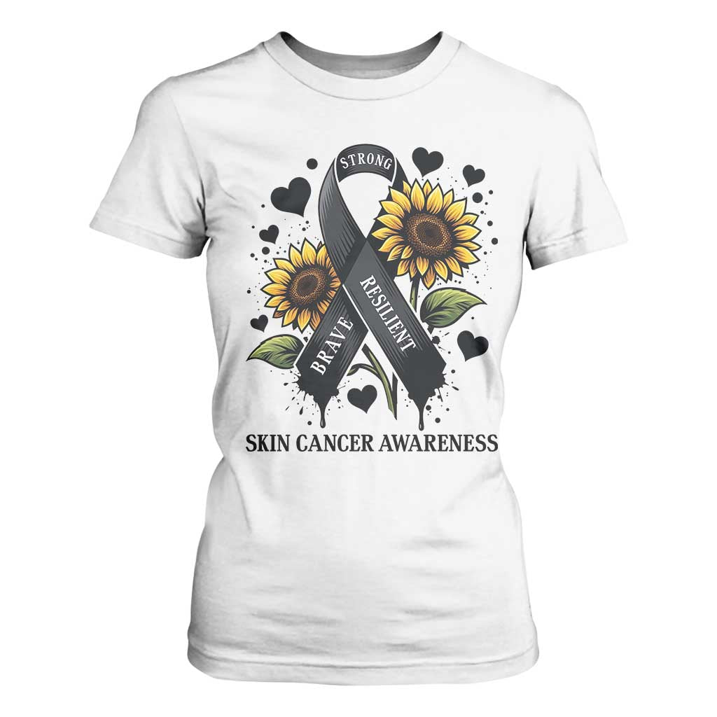 Sunflower Skin Cancer Support T Shirt For Women Brave Strong Resilient