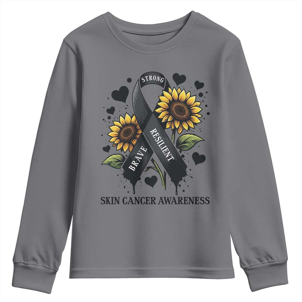 Sunflower Skin Cancer Support Youth Sweatshirt Brave Strong Resilient