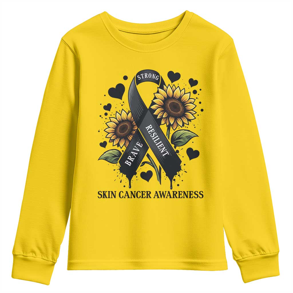 Sunflower Skin Cancer Support Youth Sweatshirt Brave Strong Resilient