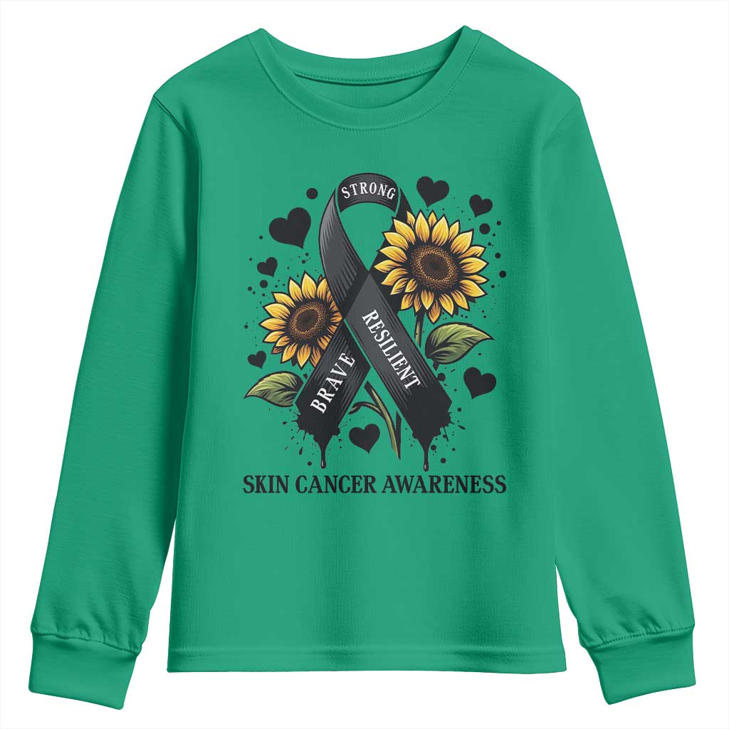 Sunflower Skin Cancer Support Youth Sweatshirt Brave Strong Resilient