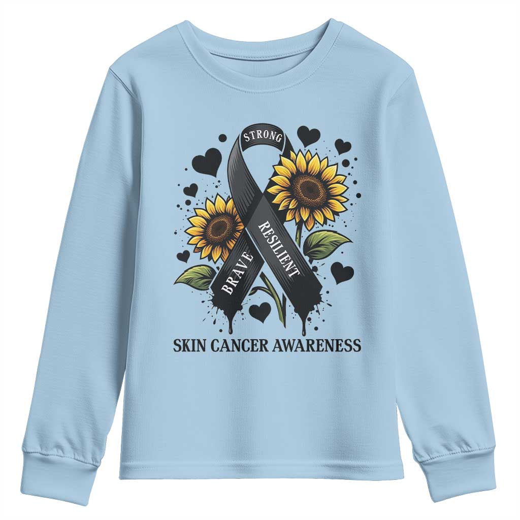 Sunflower Skin Cancer Support Youth Sweatshirt Brave Strong Resilient