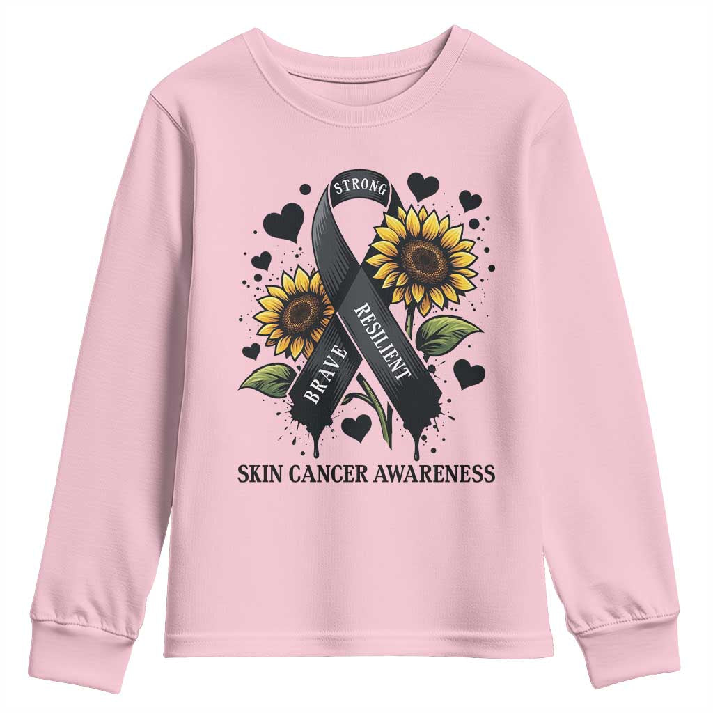 Sunflower Skin Cancer Support Youth Sweatshirt Brave Strong Resilient