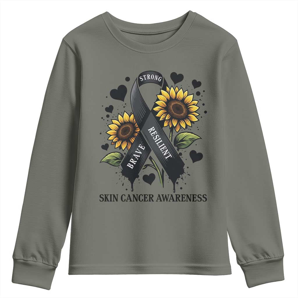 Sunflower Skin Cancer Support Youth Sweatshirt Brave Strong Resilient