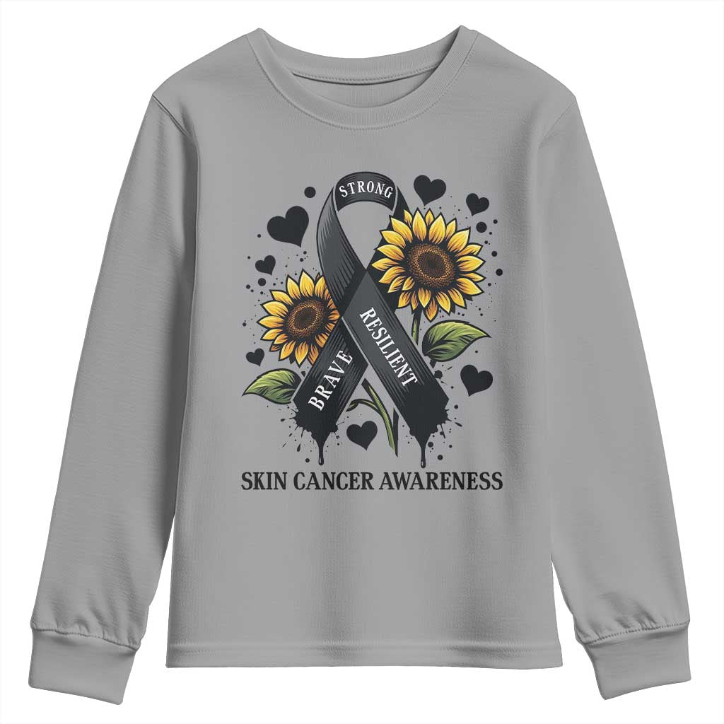 Sunflower Skin Cancer Support Youth Sweatshirt Brave Strong Resilient
