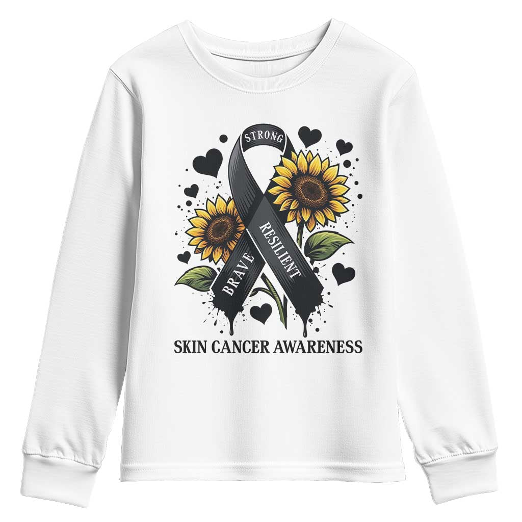 Sunflower Skin Cancer Support Youth Sweatshirt Brave Strong Resilient