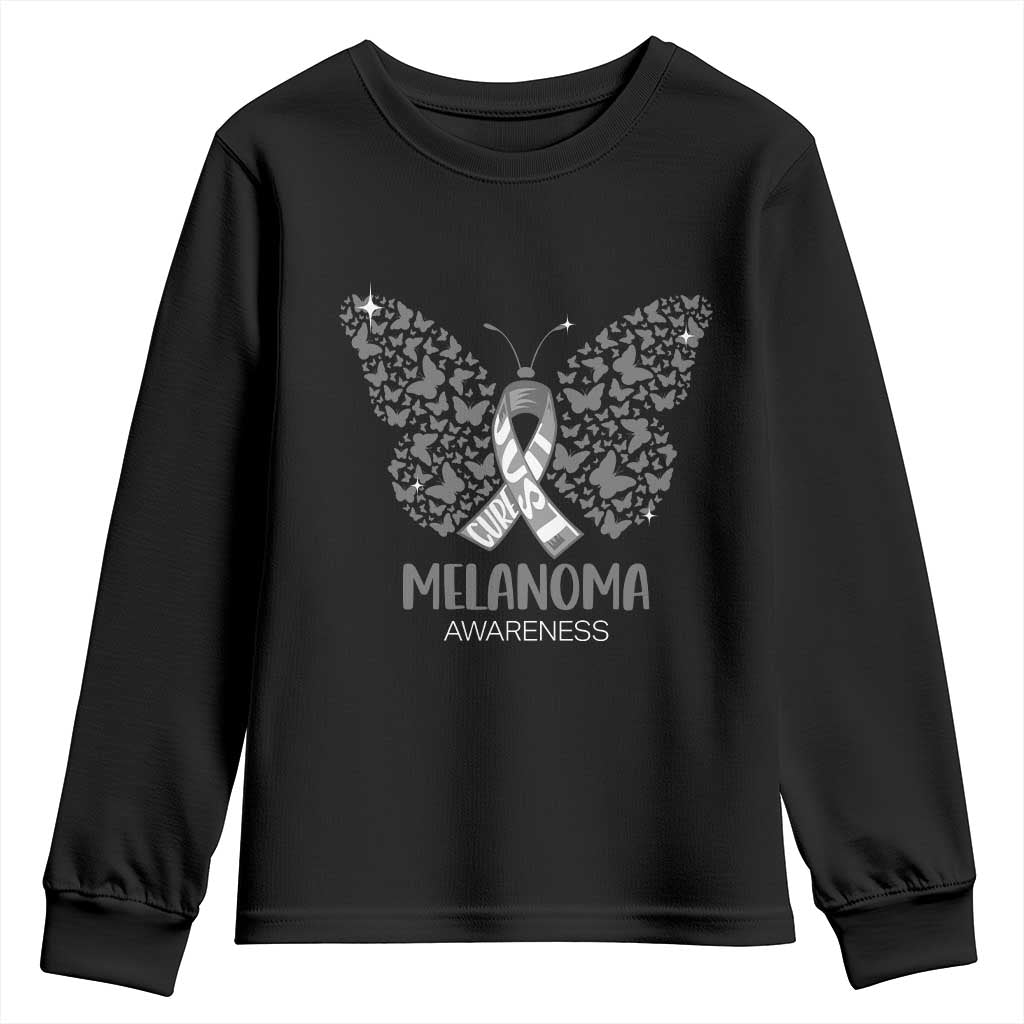 Just Cure It Youth Sweatshirt Melanoma Warrior Butterfly Support