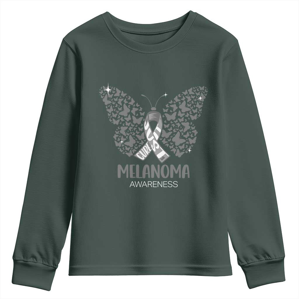 Just Cure It Youth Sweatshirt Melanoma Warrior Butterfly Support