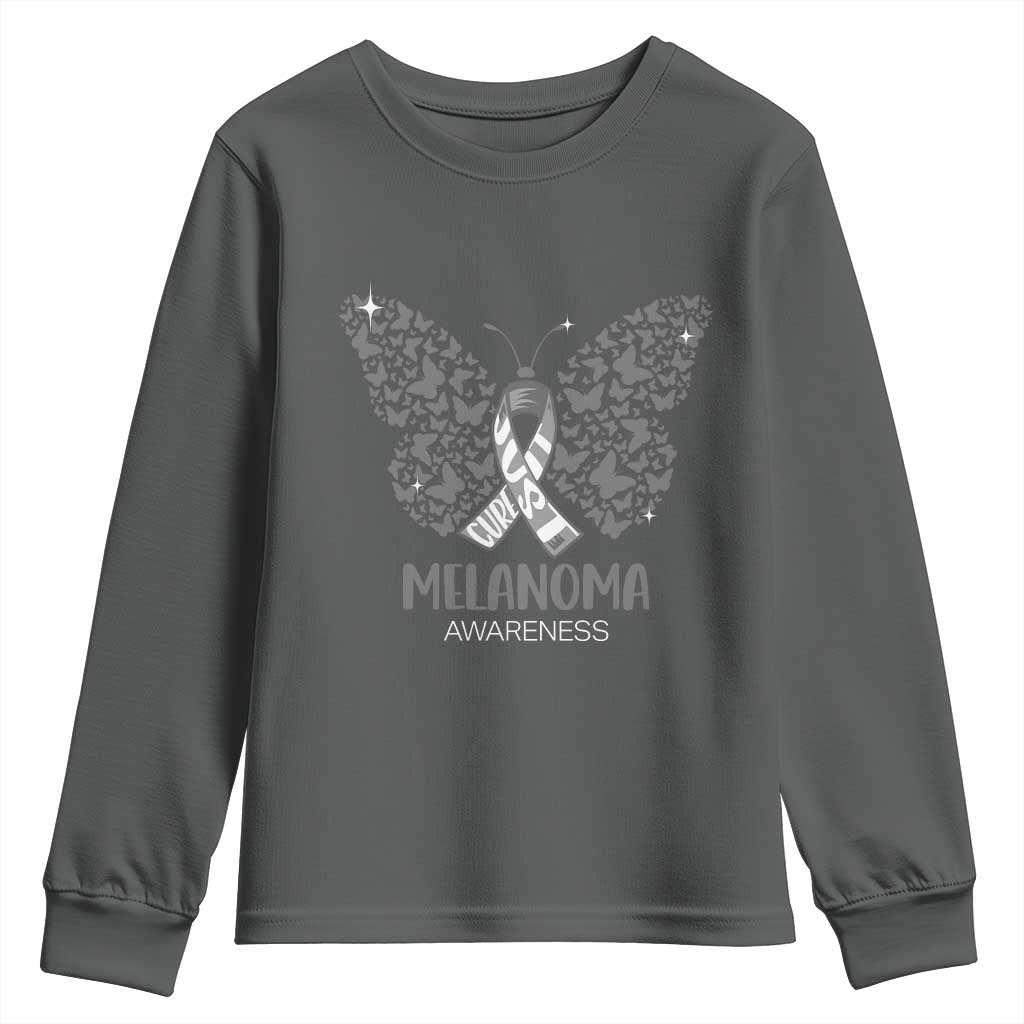 Just Cure It Youth Sweatshirt Melanoma Warrior Butterfly Support