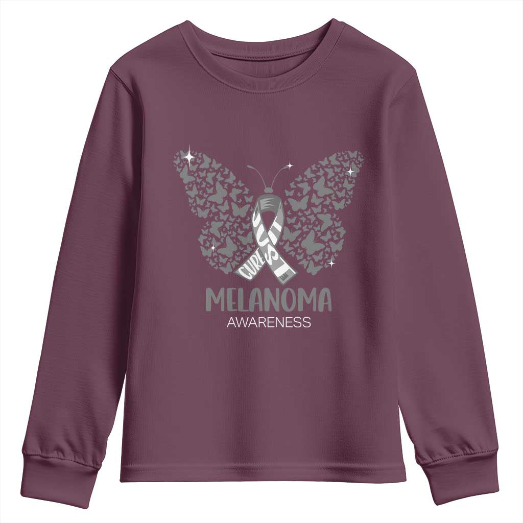 Just Cure It Youth Sweatshirt Melanoma Warrior Butterfly Support