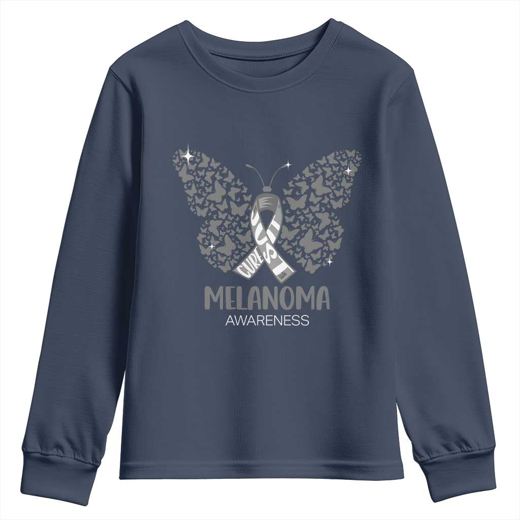 Just Cure It Youth Sweatshirt Melanoma Warrior Butterfly Support