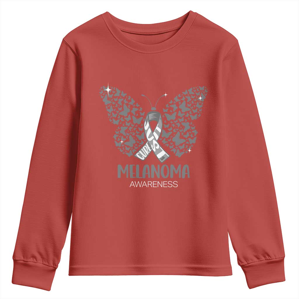 Just Cure It Youth Sweatshirt Melanoma Warrior Butterfly Support
