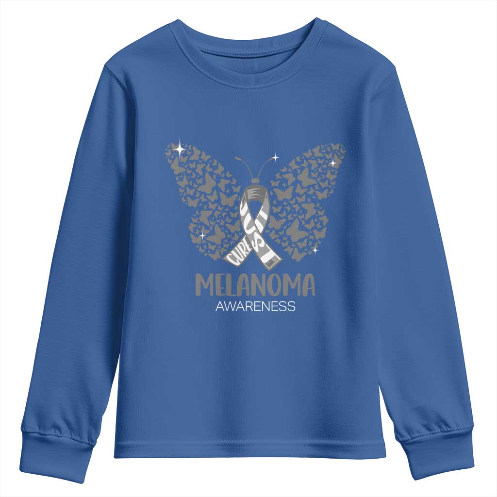 Just Cure It Youth Sweatshirt Melanoma Warrior Butterfly Support