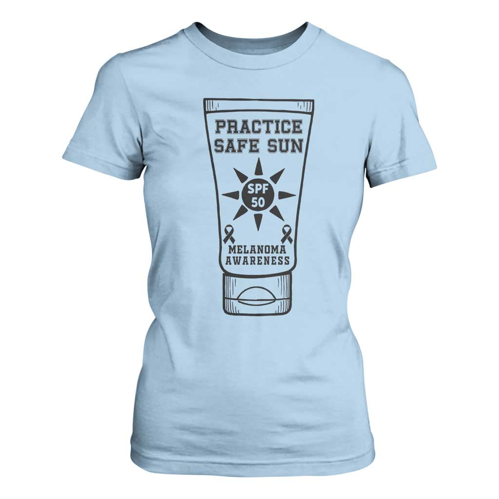 Practice Safe Sun T Shirt For Women Funny Melanoma Skin Cancer Graphic