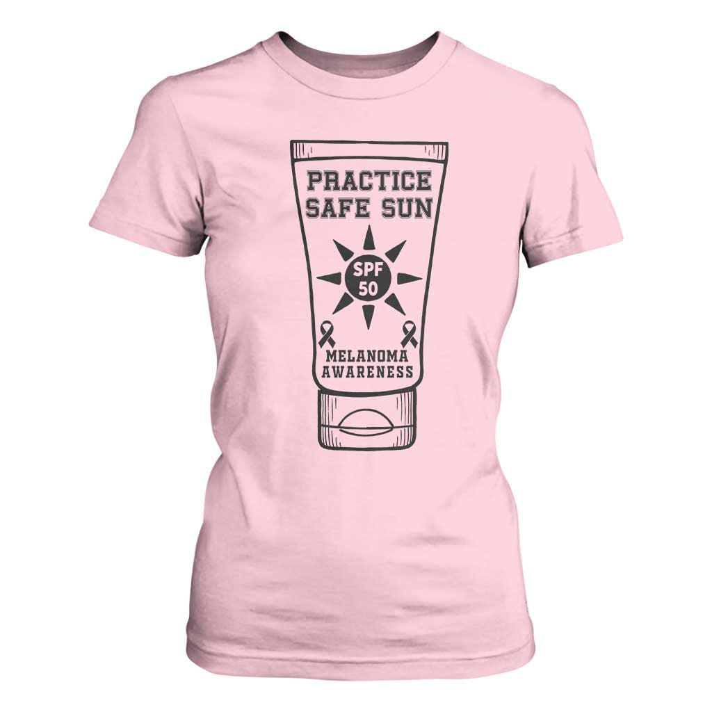 Practice Safe Sun T Shirt For Women Funny Melanoma Skin Cancer Graphic