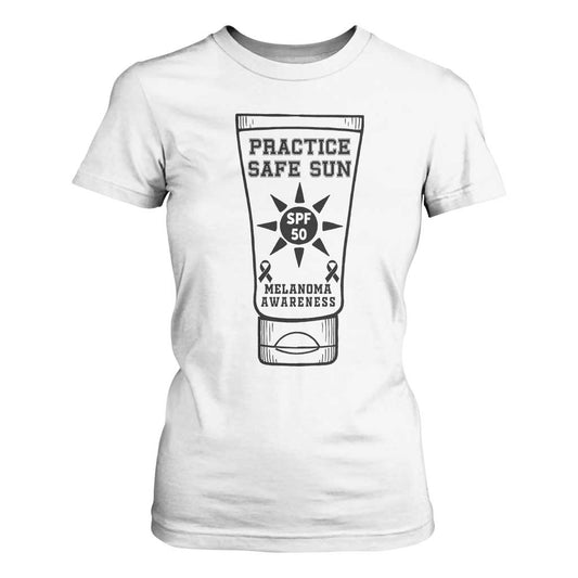 Practice Safe Sun T Shirt For Women Funny Melanoma Skin Cancer Graphic