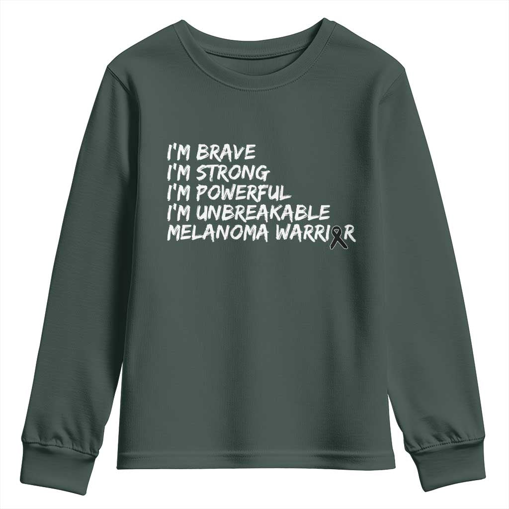 I Am Brave Strong Powerful Unbreakable Youth Sweatshirt Melanoma Warrior Support