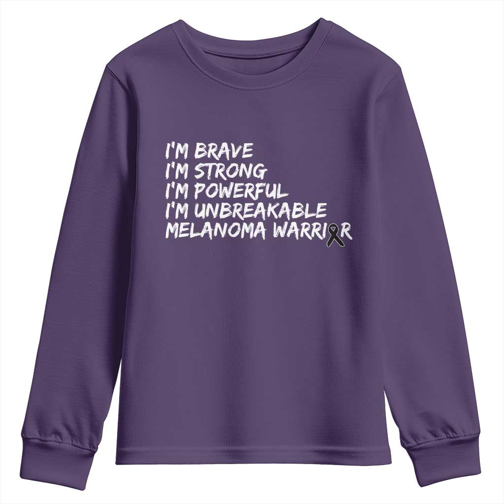 I Am Brave Strong Powerful Unbreakable Youth Sweatshirt Melanoma Warrior Support