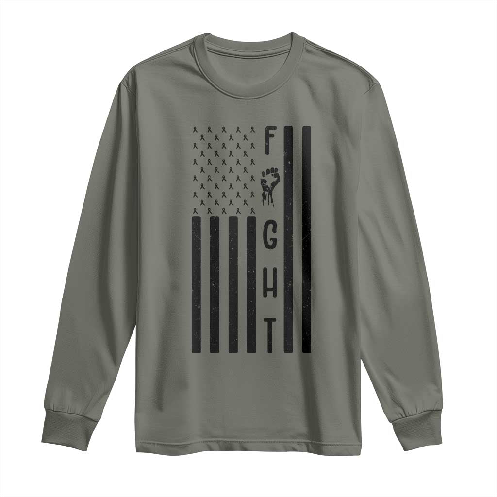 Fight Skin Cancer Melanoma Fighter USA Flag Long Sleeve Shirt