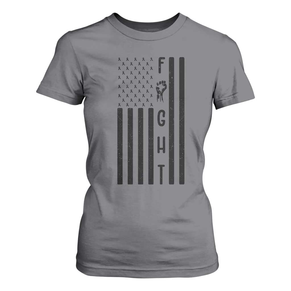Fight Skin Cancer Melanoma Fighter USA Flag T Shirt For Women