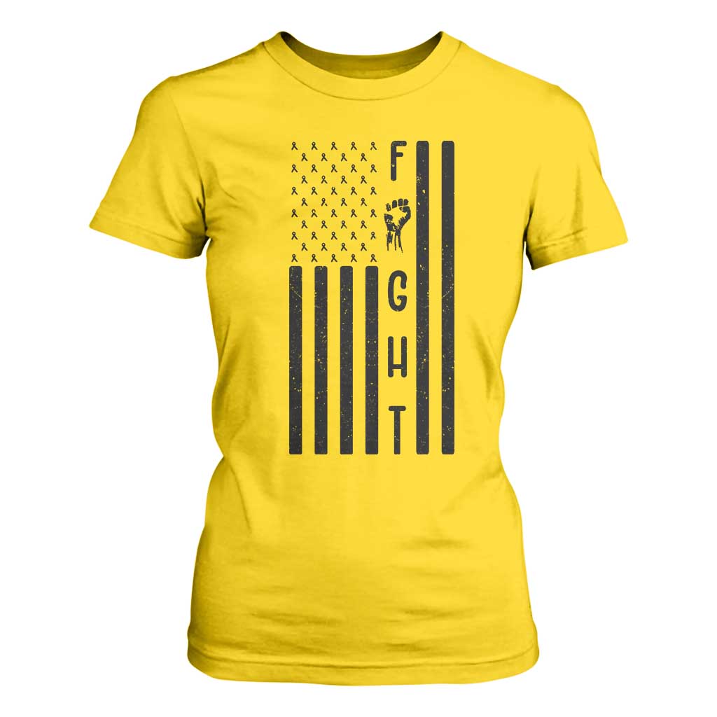 Fight Skin Cancer Melanoma Fighter USA Flag T Shirt For Women