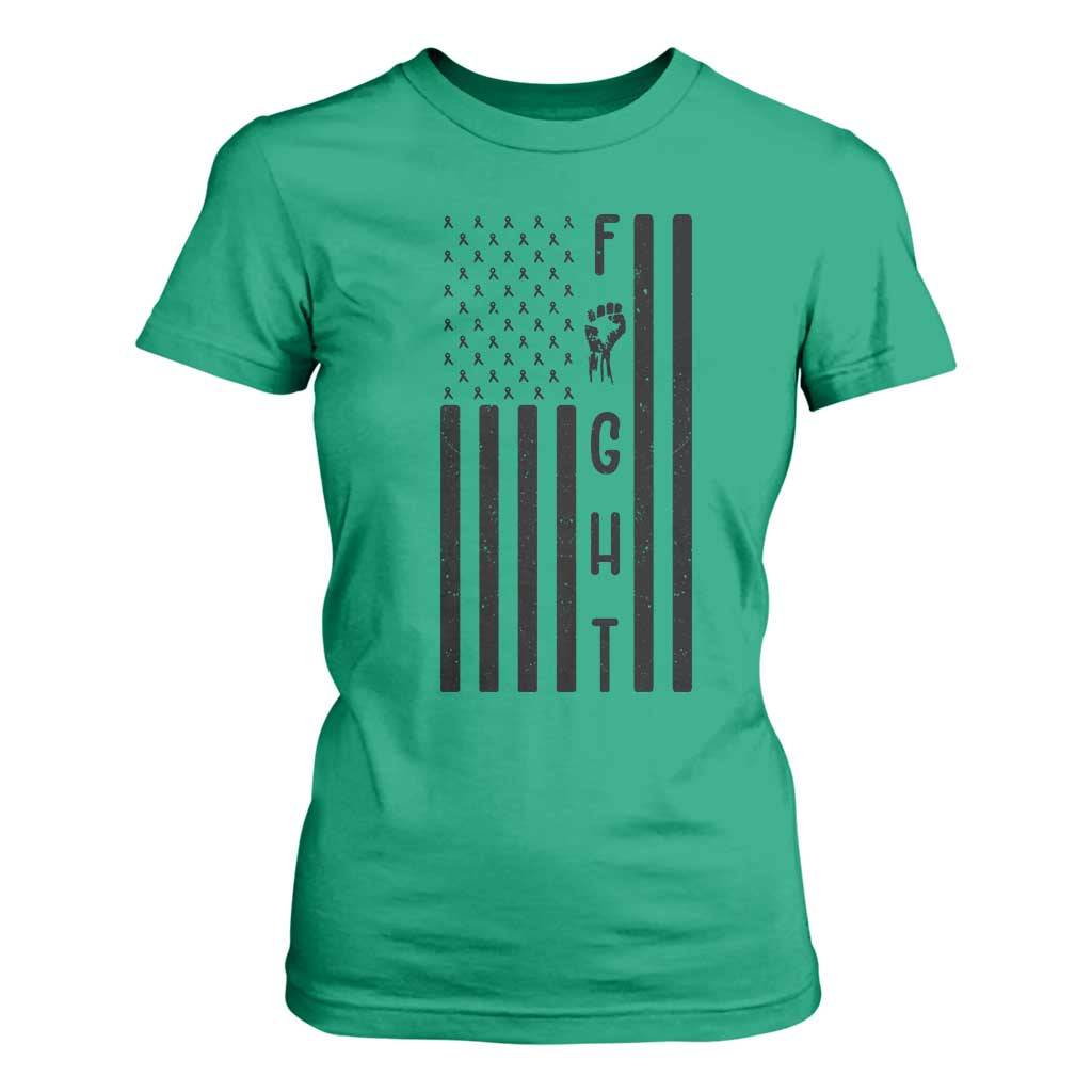 Fight Skin Cancer Melanoma Fighter USA Flag T Shirt For Women