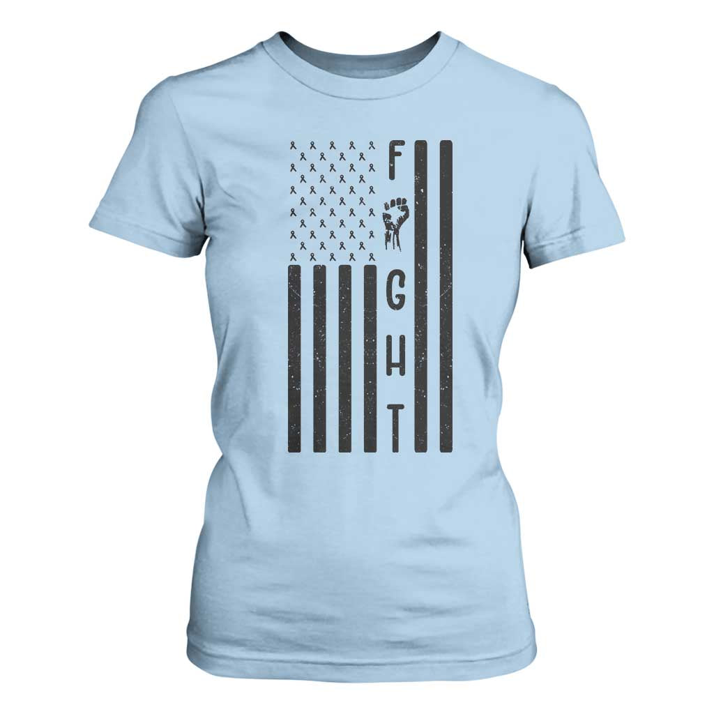 Fight Skin Cancer Melanoma Fighter USA Flag T Shirt For Women