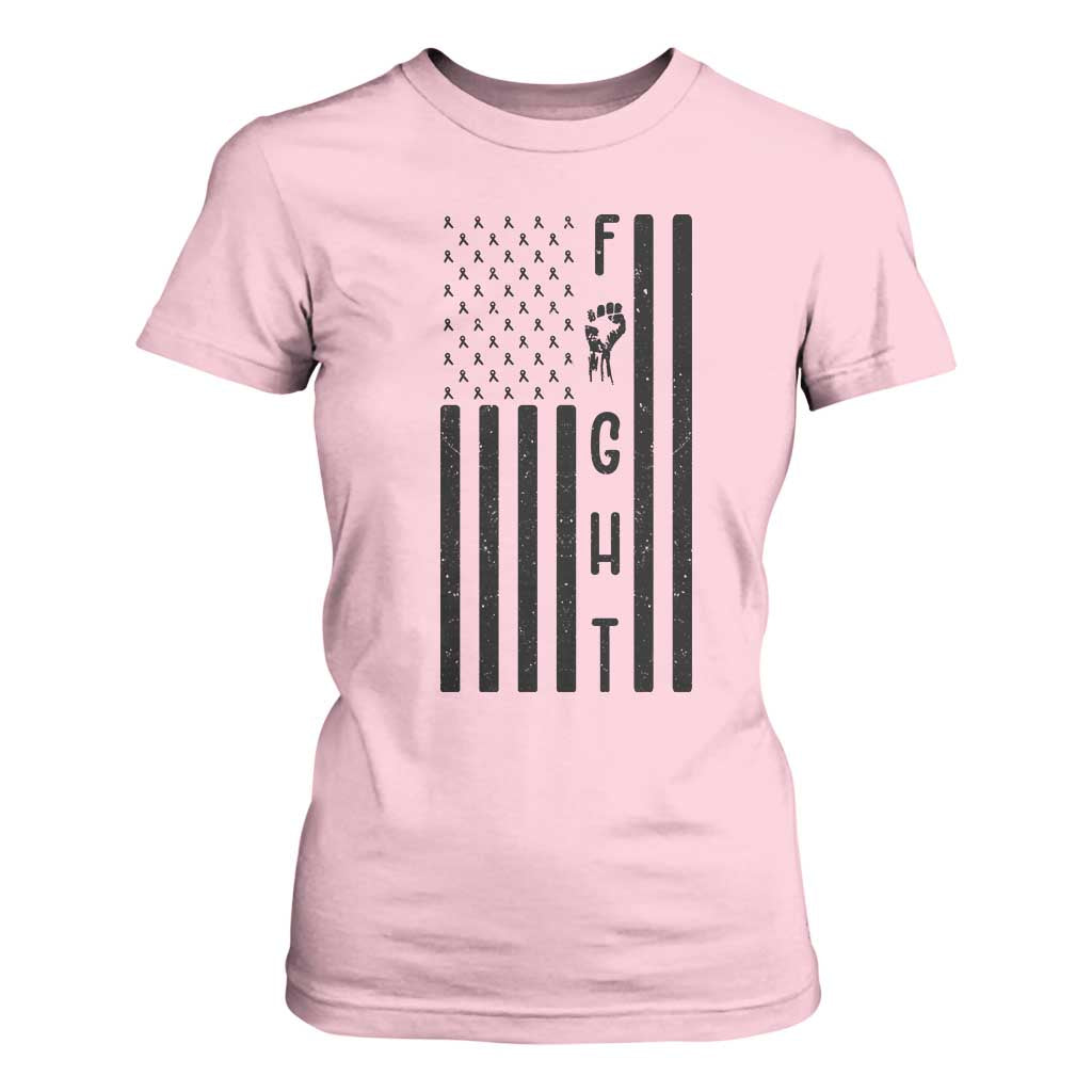 Fight Skin Cancer Melanoma Fighter USA Flag T Shirt For Women
