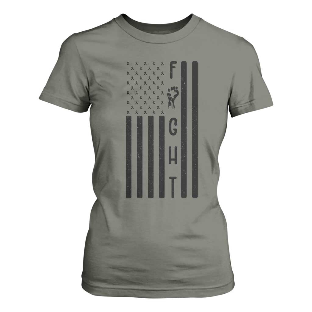 Fight Skin Cancer Melanoma Fighter USA Flag T Shirt For Women