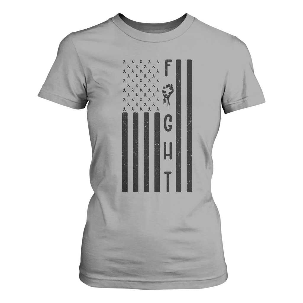 Fight Skin Cancer Melanoma Fighter USA Flag T Shirt For Women