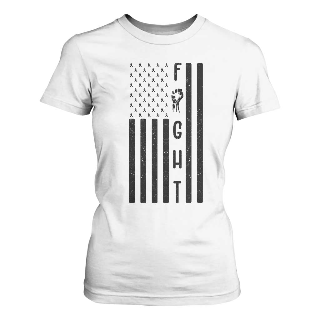 Fight Skin Cancer Melanoma Fighter USA Flag T Shirt For Women