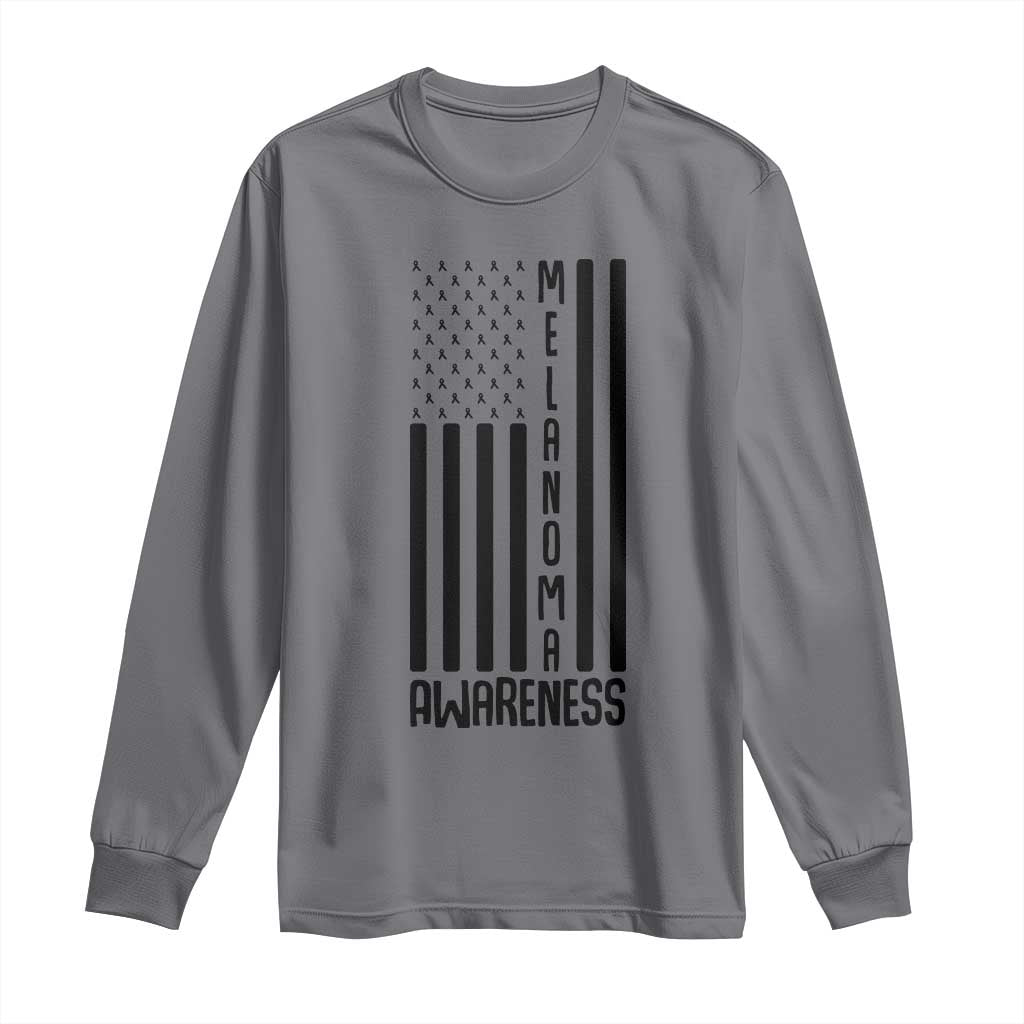 Melanoma Support USA Flag Long Sleeve Shirt Patriotic Cancer Warrior