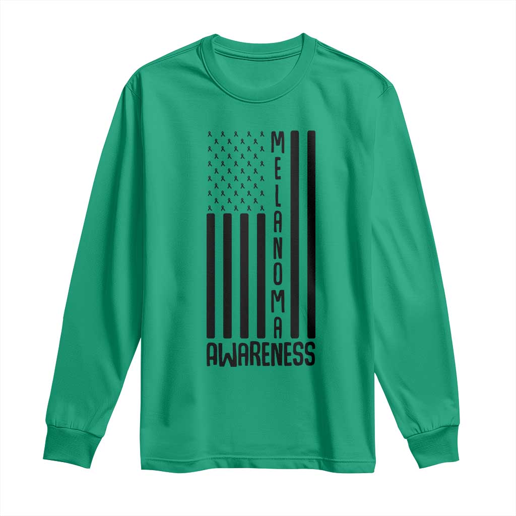 Melanoma Support USA Flag Long Sleeve Shirt Patriotic Cancer Warrior