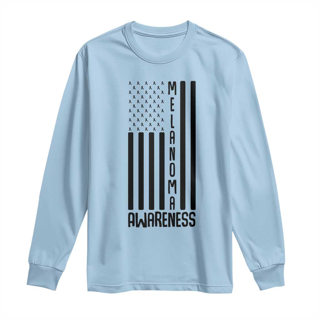 Melanoma Support USA Flag Long Sleeve Shirt Patriotic Cancer Warrior