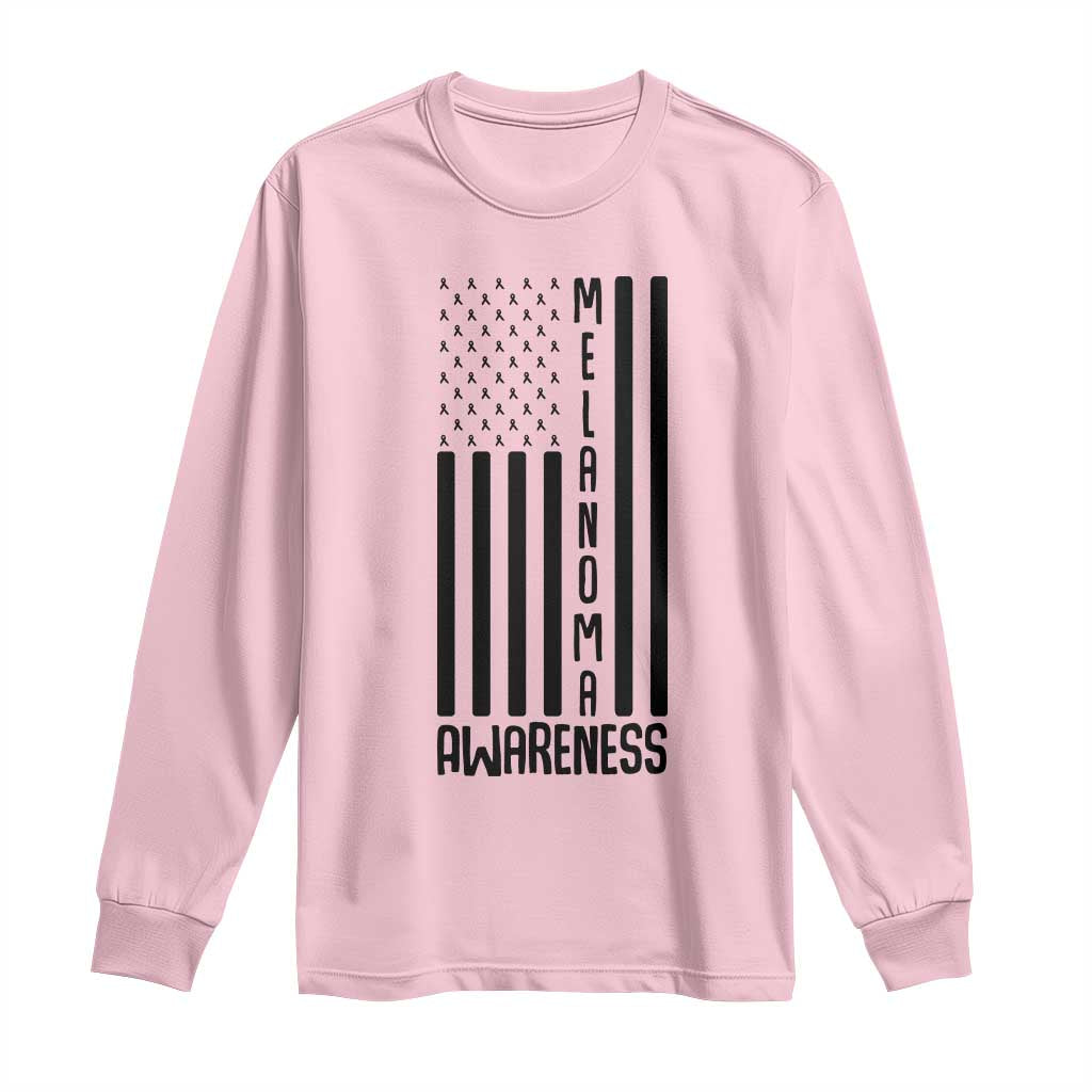 Melanoma Support USA Flag Long Sleeve Shirt Patriotic Cancer Warrior