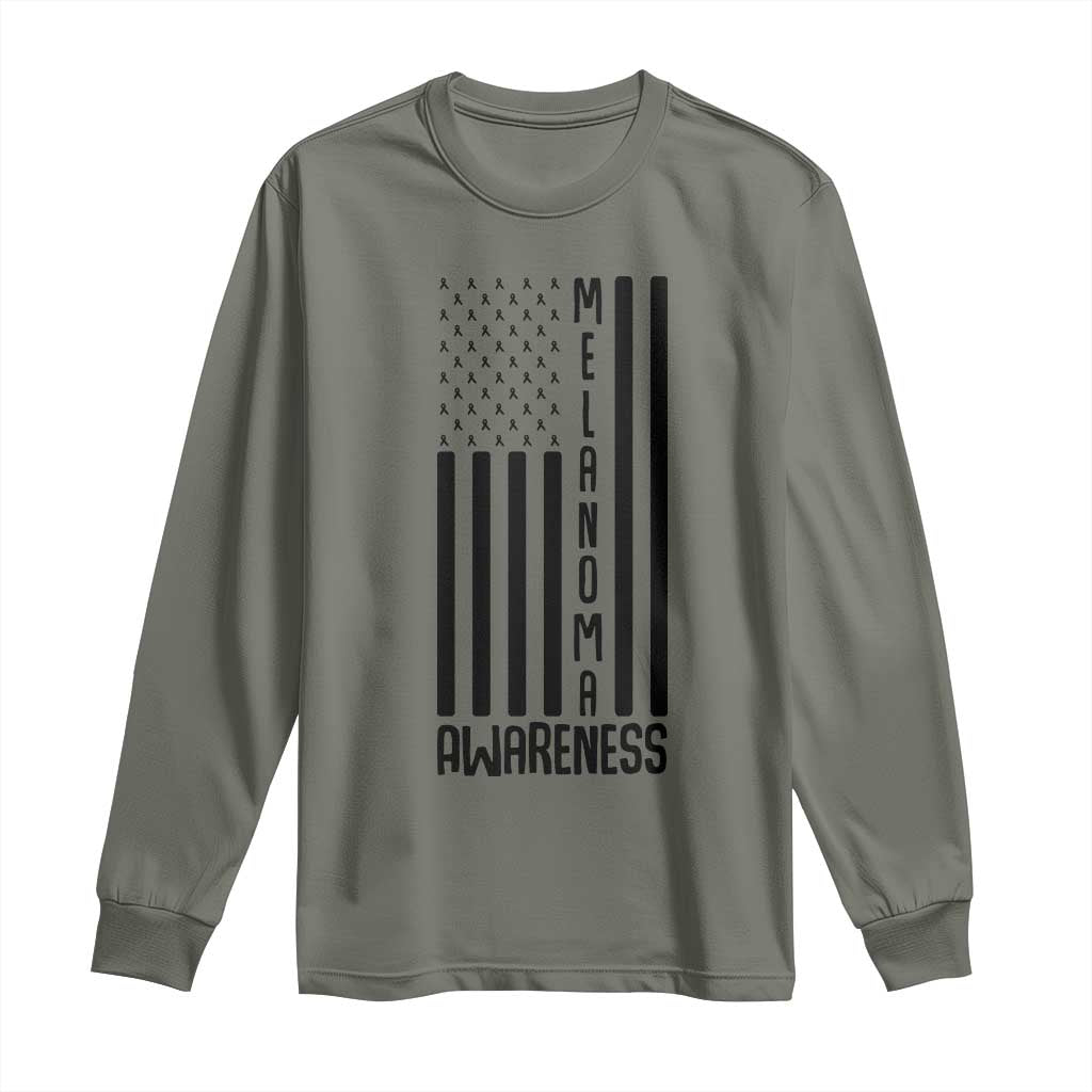 Melanoma Support USA Flag Long Sleeve Shirt Patriotic Cancer Warrior