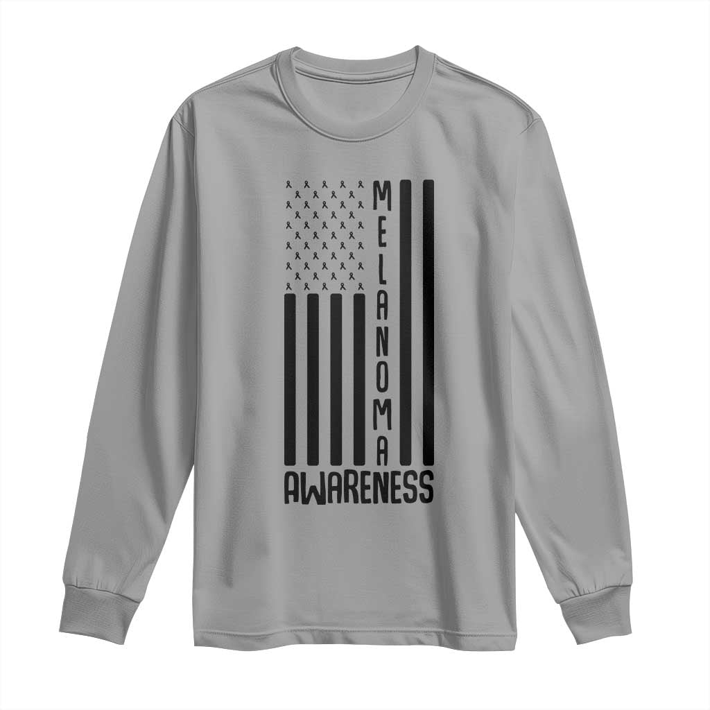 Melanoma Support USA Flag Long Sleeve Shirt Patriotic Cancer Warrior