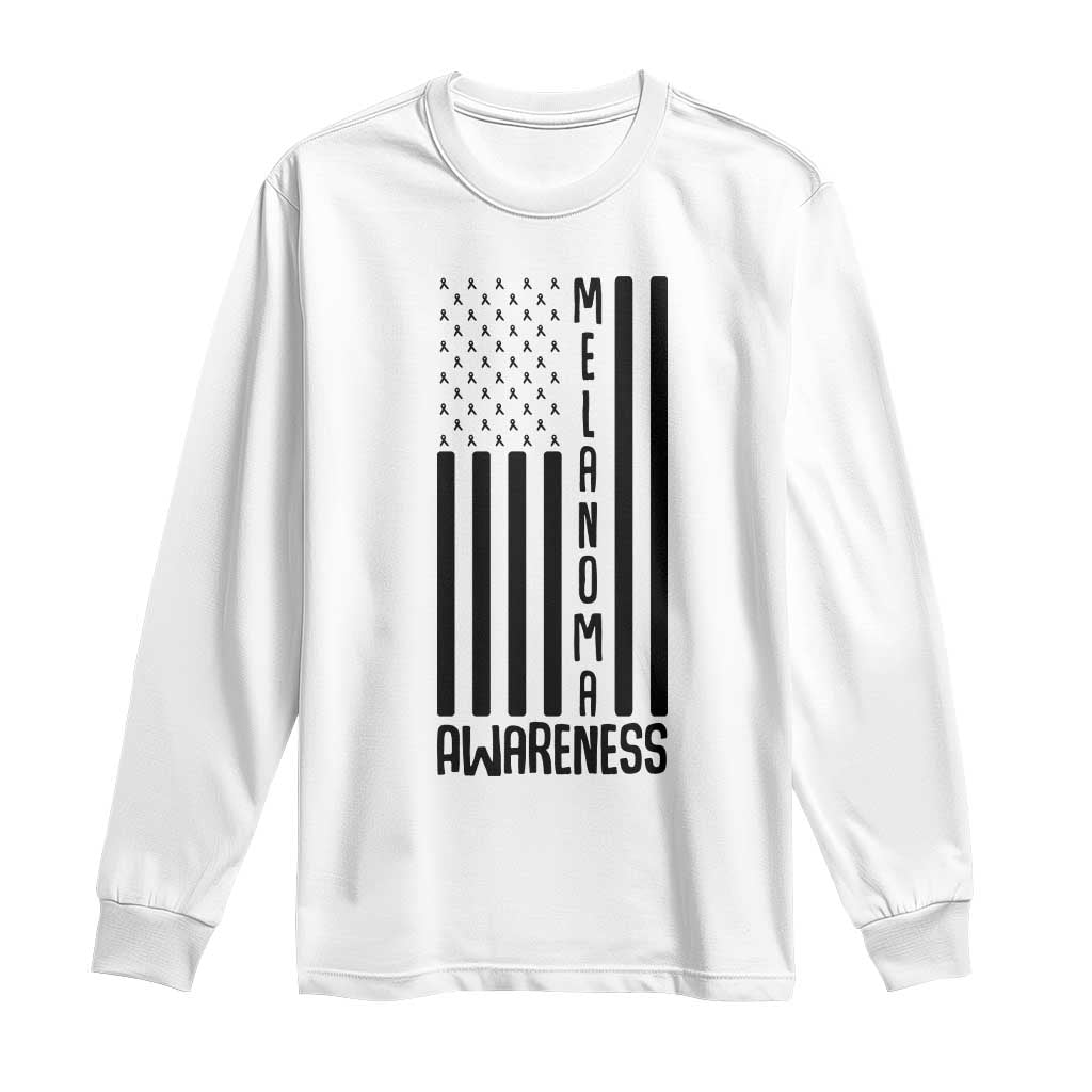 Melanoma Support USA Flag Long Sleeve Shirt Patriotic Cancer Warrior