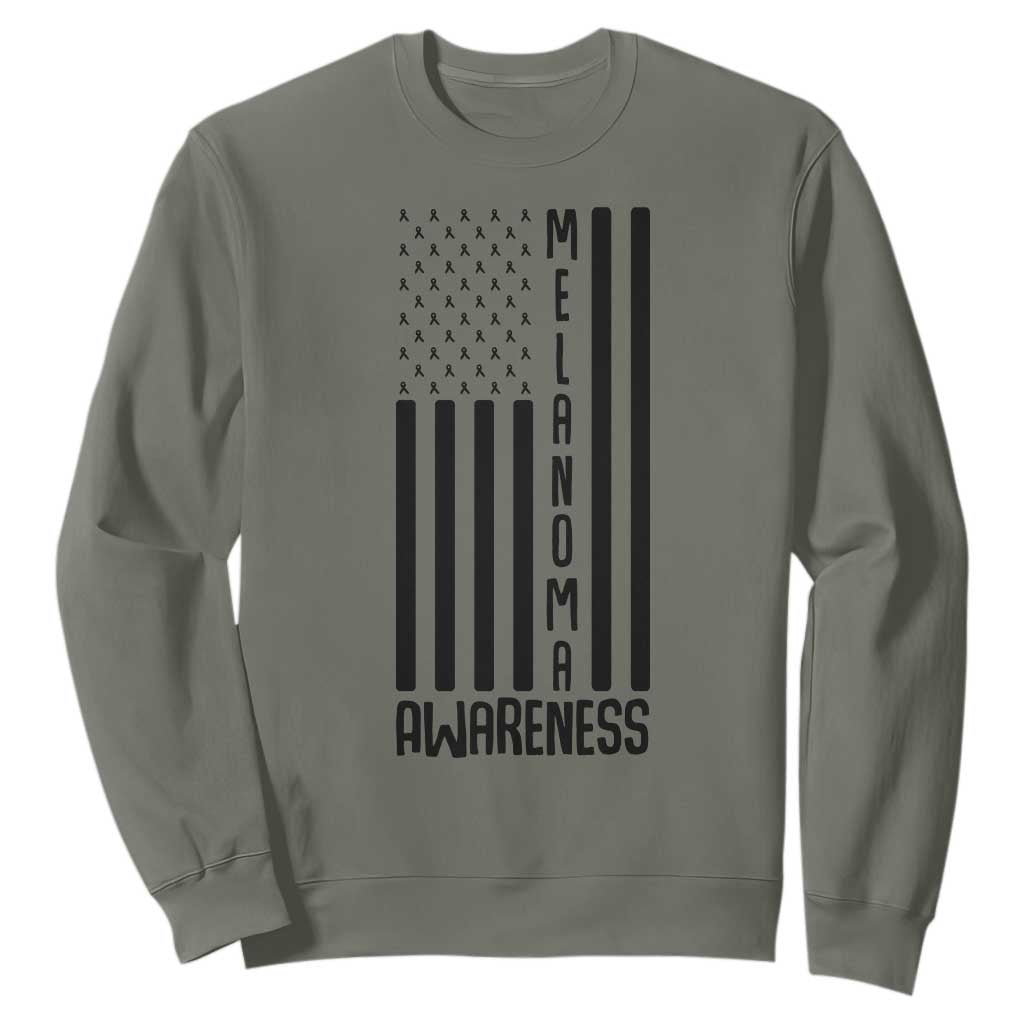 Melanoma Support USA Flag Sweatshirt Patriotic Cancer Warrior