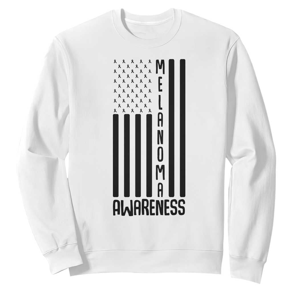 Melanoma Support USA Flag Sweatshirt Patriotic Cancer Warrior