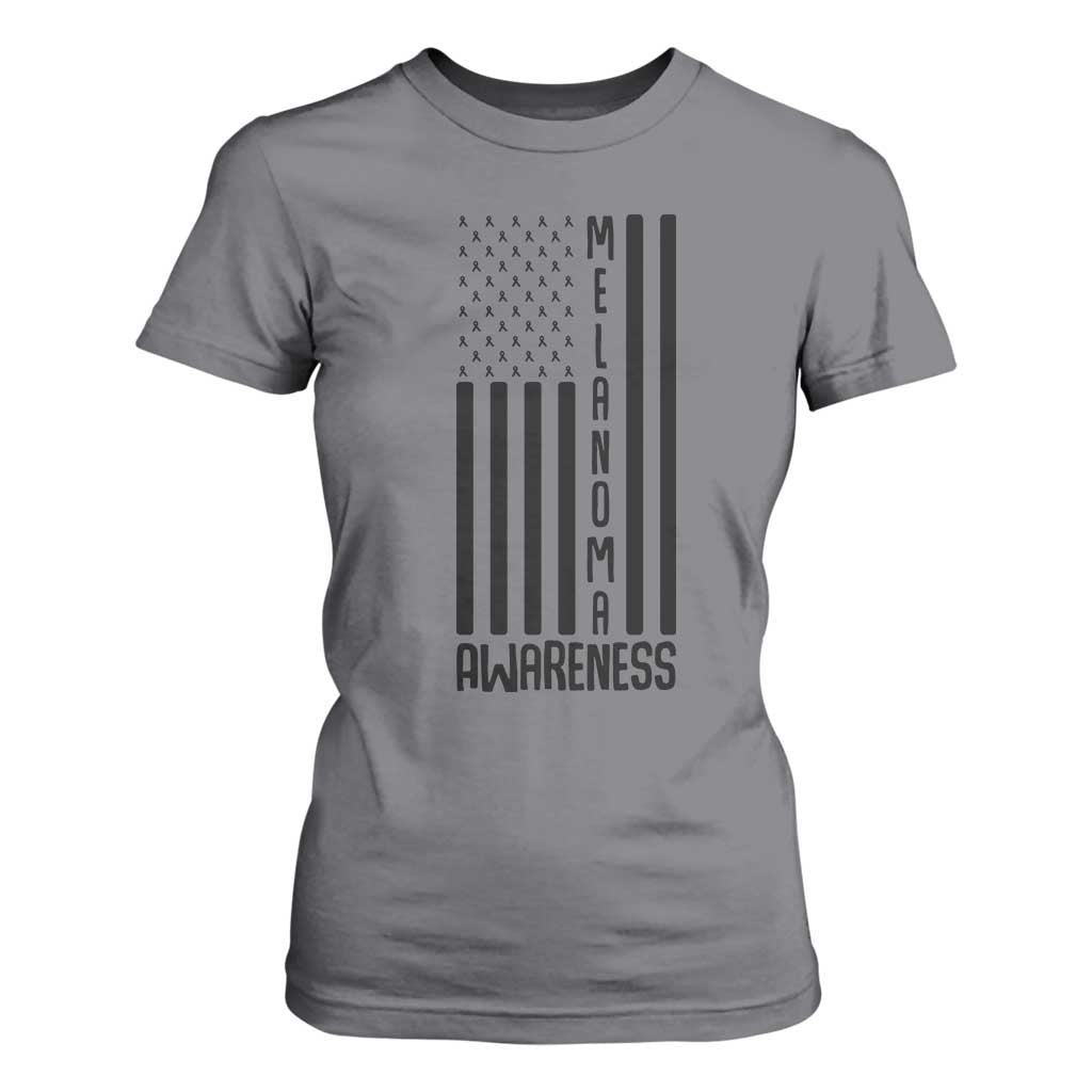 Melanoma Support USA Flag T Shirt For Women Patriotic Cancer Warrior
