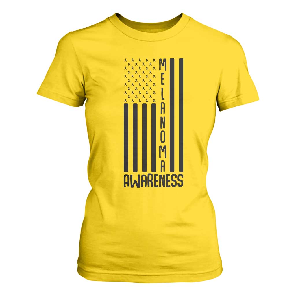 Melanoma Support USA Flag T Shirt For Women Patriotic Cancer Warrior