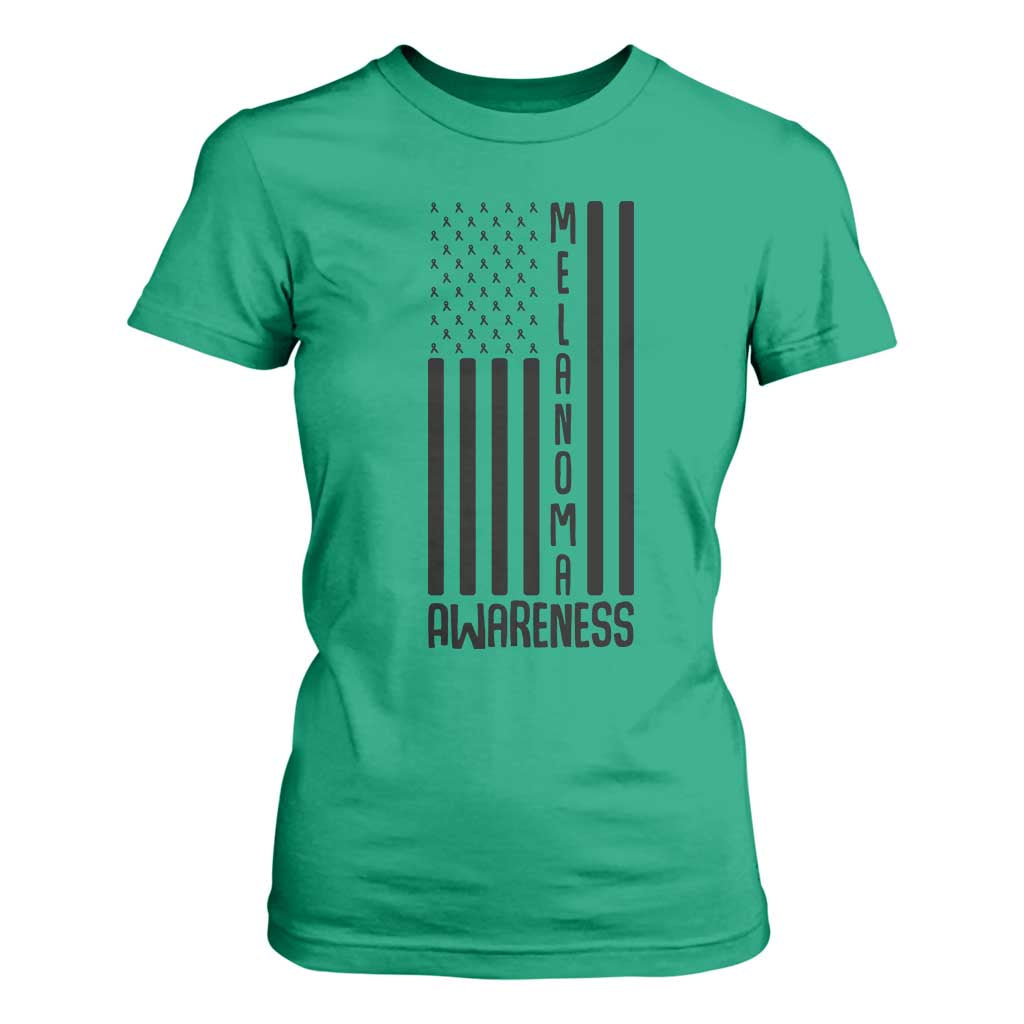 Melanoma Support USA Flag T Shirt For Women Patriotic Cancer Warrior