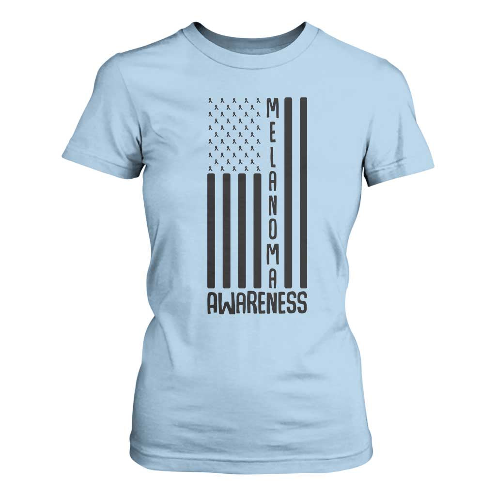 Melanoma Support USA Flag T Shirt For Women Patriotic Cancer Warrior