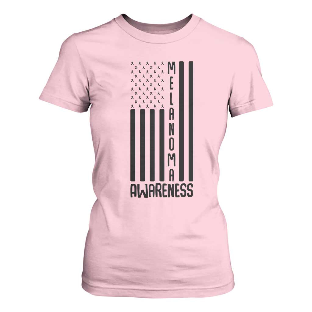 Melanoma Support USA Flag T Shirt For Women Patriotic Cancer Warrior