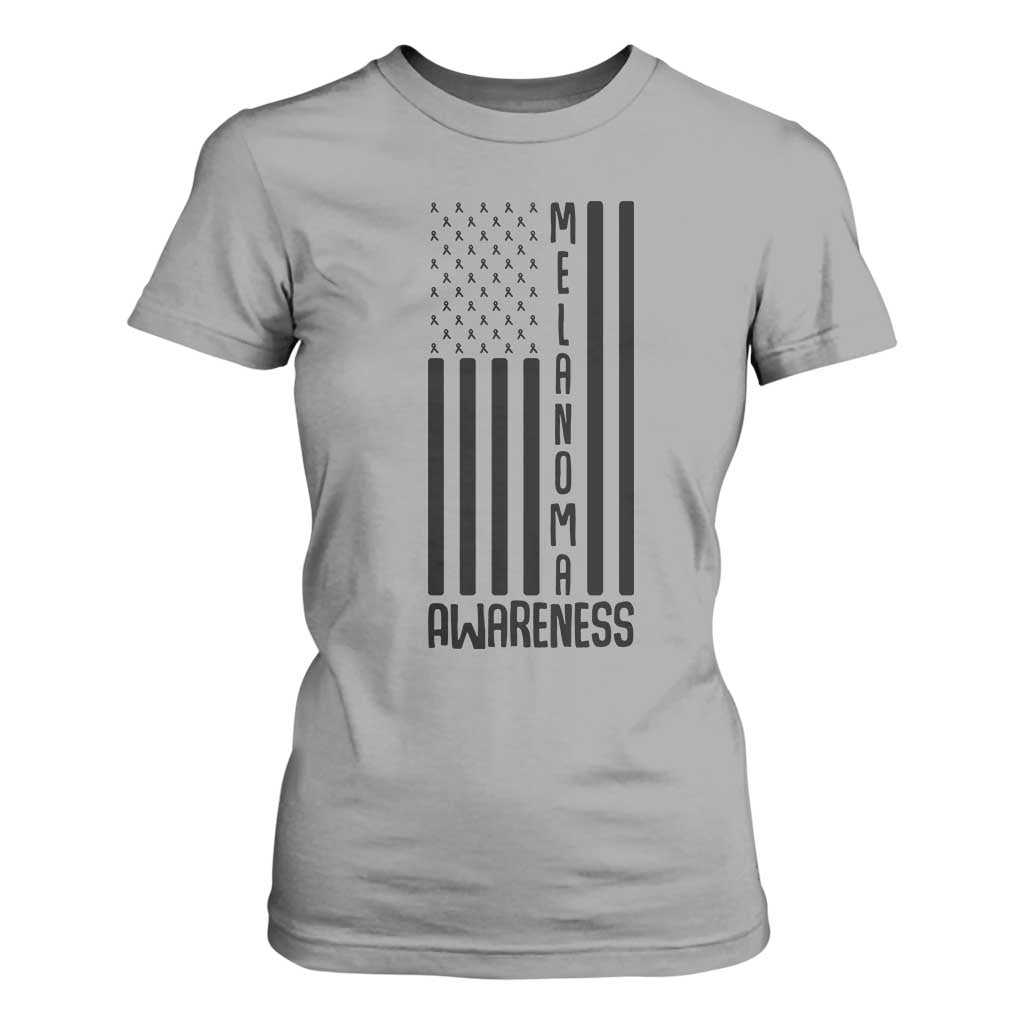 Melanoma Support USA Flag T Shirt For Women Patriotic Cancer Warrior