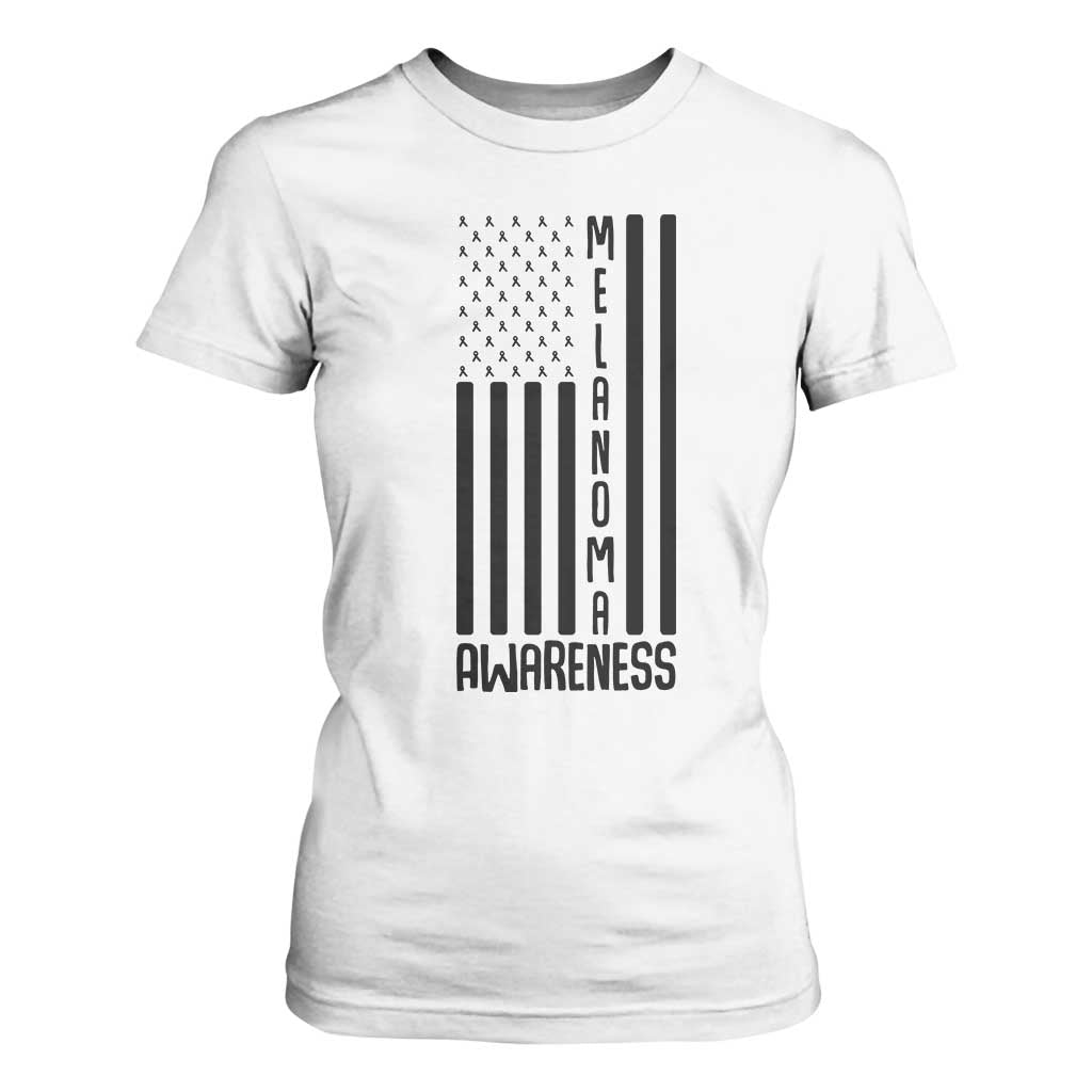 Melanoma Support USA Flag T Shirt For Women Patriotic Cancer Warrior