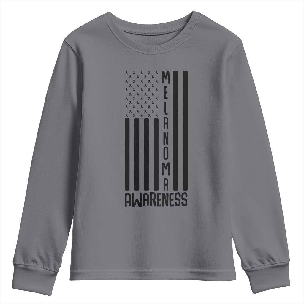 Melanoma Support USA Flag Youth Sweatshirt Patriotic Cancer Warrior