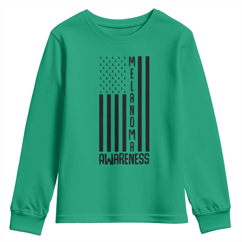 Melanoma Support USA Flag Youth Sweatshirt Patriotic Cancer Warrior
