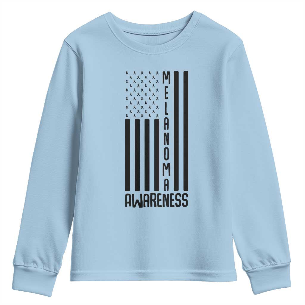 Melanoma Support USA Flag Youth Sweatshirt Patriotic Cancer Warrior