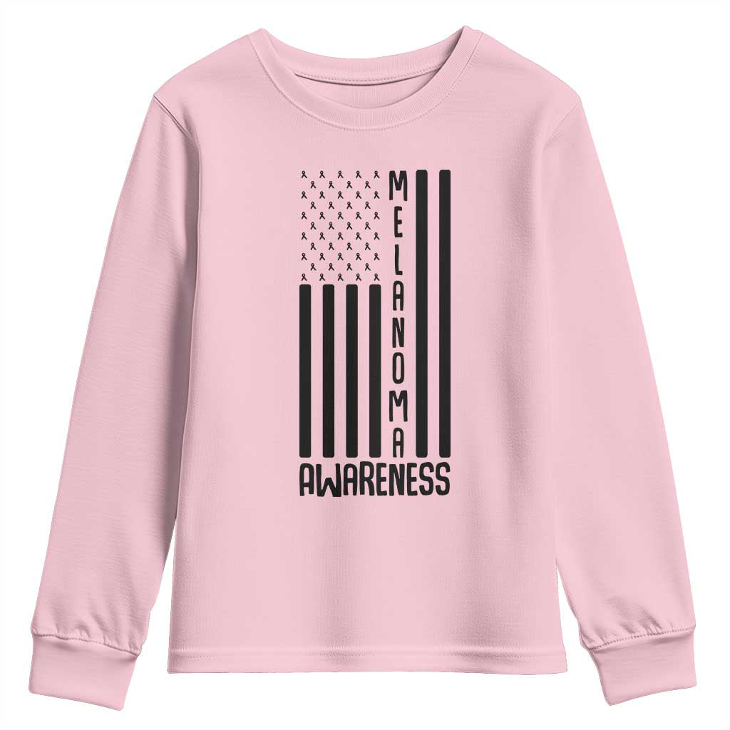Melanoma Support USA Flag Youth Sweatshirt Patriotic Cancer Warrior